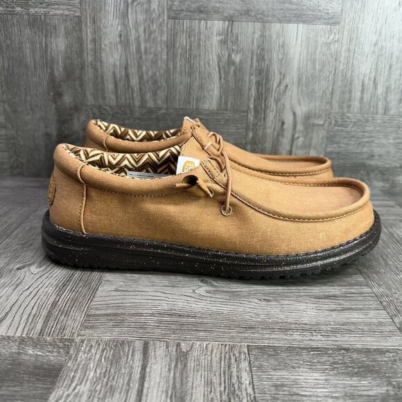 Hey Dude Wally Stretch Canvas Men size 8 Nut Black Lightweight Slip On Shoes - Picture 1 of 9